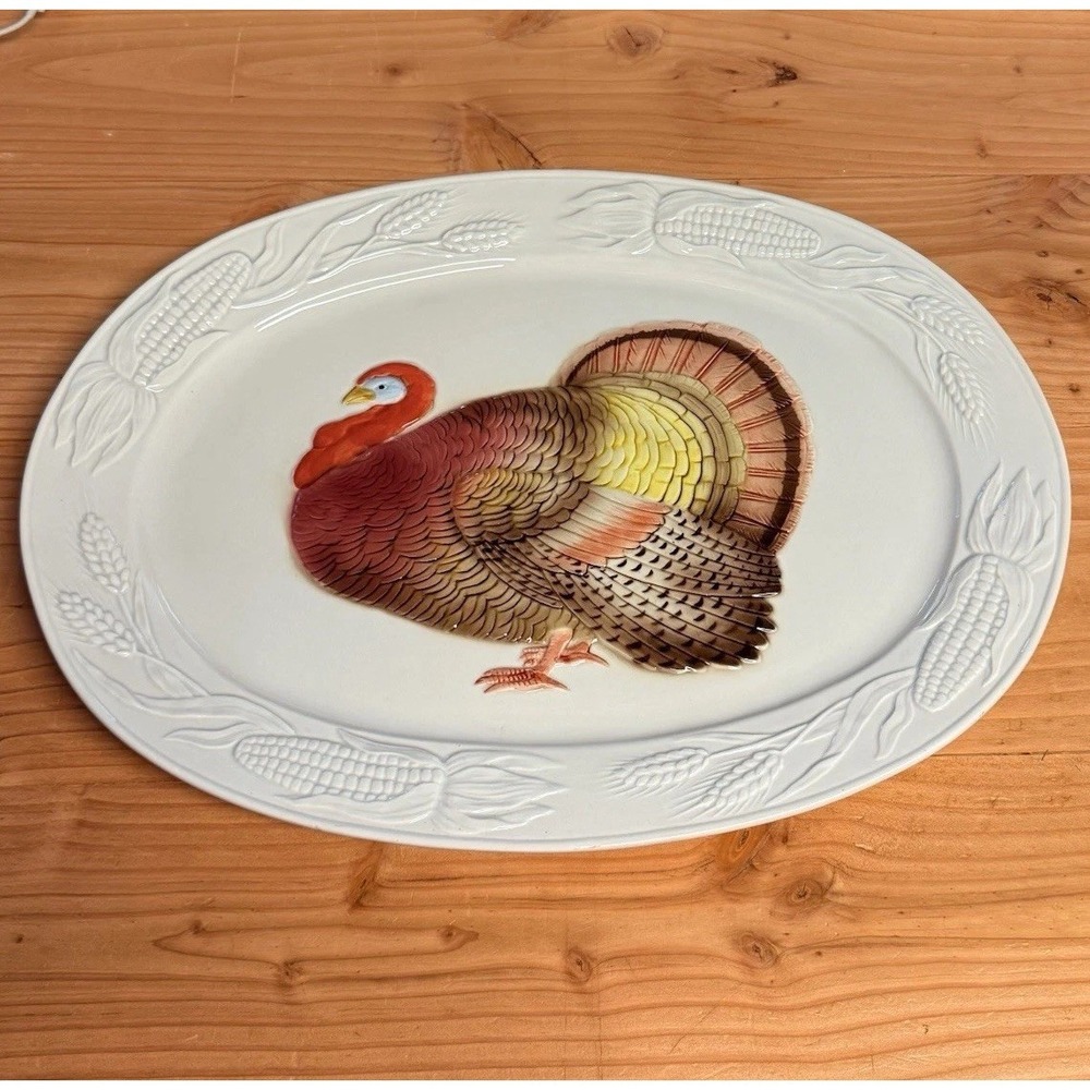 Vintage Otagiri Thanksgiving Turkey Platter Hand Painted 50/426 Corn Japan 18 In